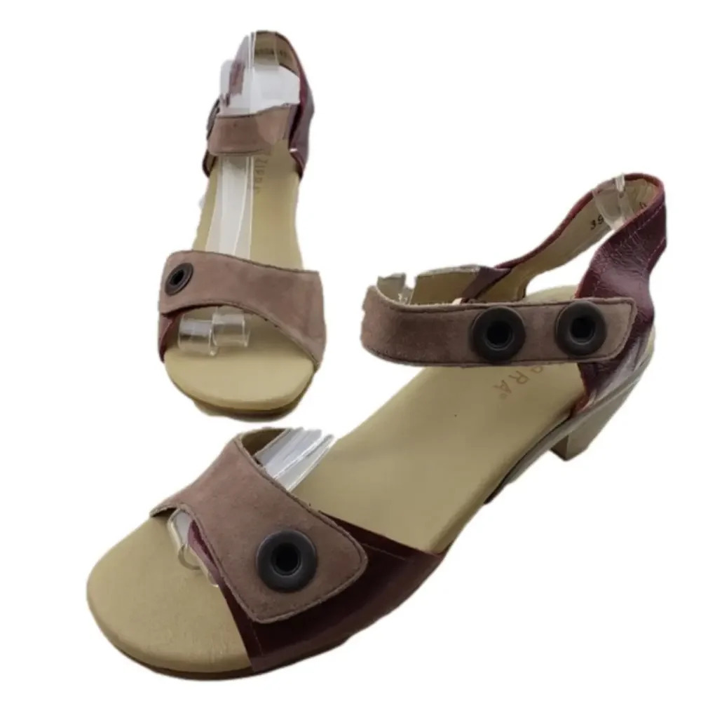 Ziera Dash Sandals Suede Leather Comfort Heels Red & Gray Women's Size 39